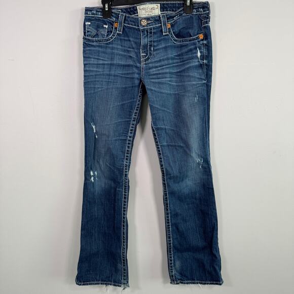 Y2K Big Star Miki Womens Distressed Bootcut Low Rise Jeans Size 28R Dark Wash - Picture 1 of 16